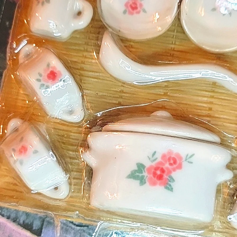 NEW in pkg Vintage Miniature 15-piece Porcelain Tea & Tureen Set